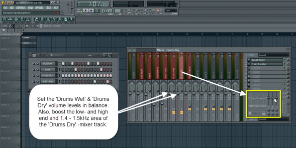 Set The Drums Wet And Drums Dry Mixer Track Levels In Balance